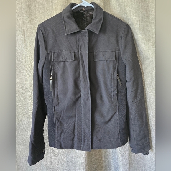 Prada Black Nylon Button Up/Zipper Utility Jacket Shacket Fur Lined Size 6 - Picture 2 of 10